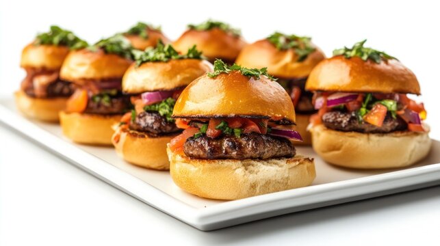 Delicious mini burgers arranged on a platter.