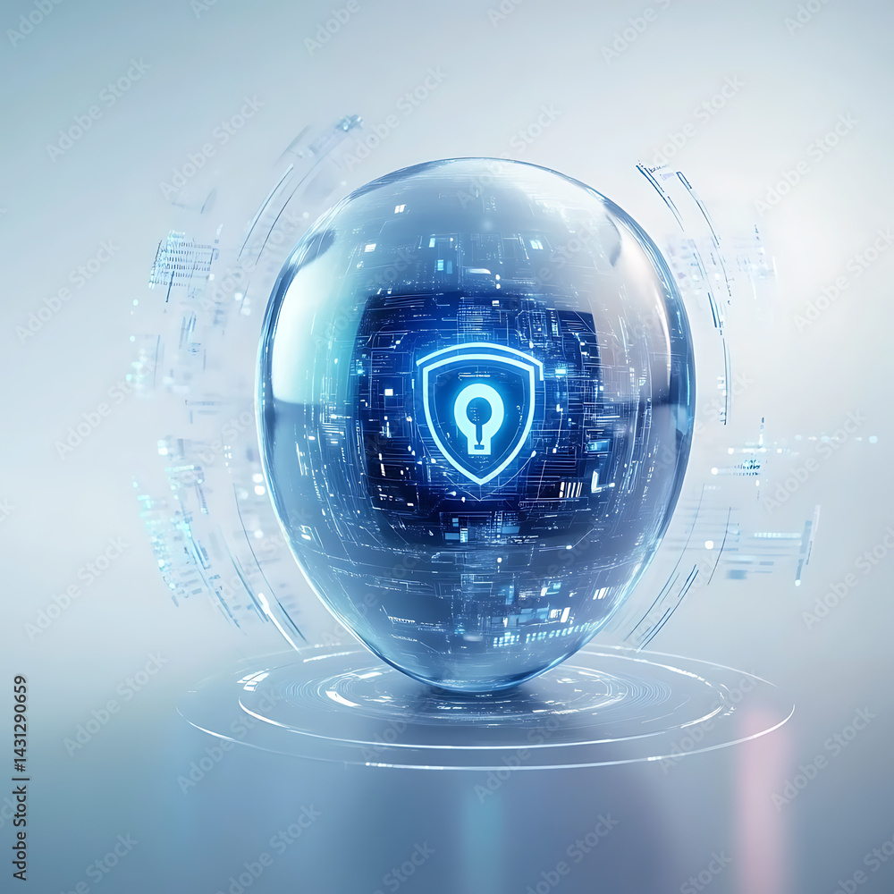 Poster cybersecurity action protecting data privacy digital realm 3d visualization modern environment futur