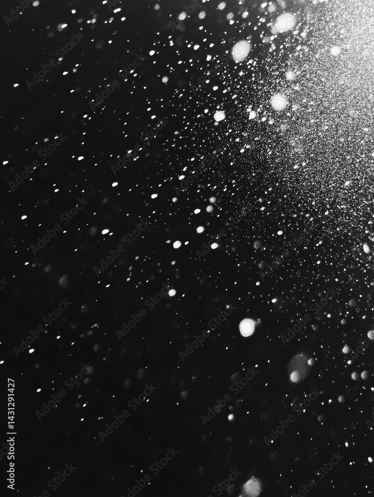 Poster ethereal black and white abstract of bokeh lights creating a dreamy and magical atmosphere with a co