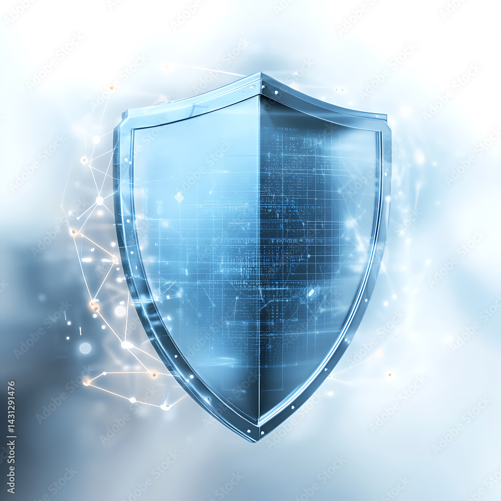 Aufkleber cybersecurity shield protecting data digital realm graphic illustration high-tech environment abstra