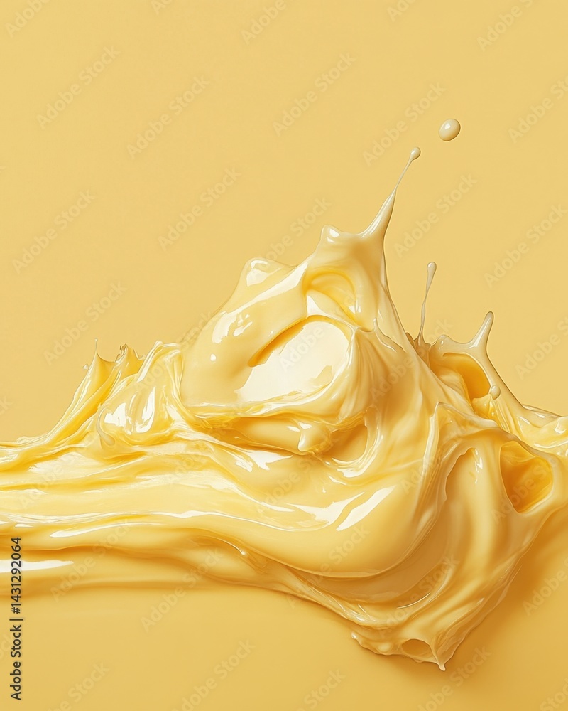 Poster creamy yellow liquid splash on a monochrome background smooth texture abstract design motion effect 