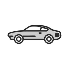 Sleek gray sports car outline illustration on black background, design element