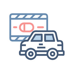 Car Advertisement Icon with Movie Clapperboard Symbolizing Automotive Industry Marketing