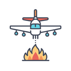 Aerial firefighting icon: Crop duster spraying water or retardant on fire
