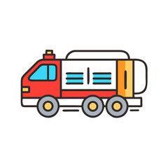 Cartoon Tanker Truck Icon - Red, Blue and Yellow Isolated on Black