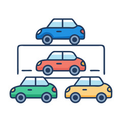 Iconic Car Park: Illustration of Stacked Automobiles in Multiple Colors