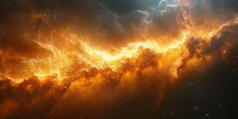 Fototapeta premium Stunning cosmic cloud illuminated by brilliant orange and yellow hues in the depths of space during a star-forming event