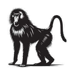 Detailed baboon silhouette vector with modern lines for use in professional digital and branding materials – baboon silhouette – baboon vector – baboon illustration – silhouette of baboon