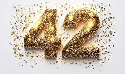 Gold Glitter Number 42 with Stars for Celebration and Milestones