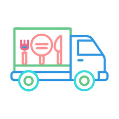 Food delivery truck icon illustration with fork, pan, and knife