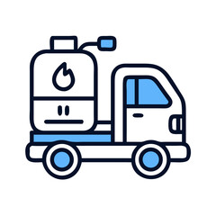 Blue gas delivery truck icon on black background. Transportation, industry illustration
