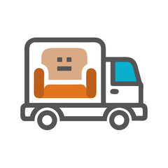 Furniture delivery truck icon, home moving and transportation service concept