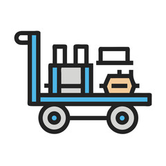 Blue Luggage Cart with Boxes on Black Background, Airport Equipment