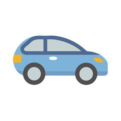 Cartoon Blue Hatchback Car Illustration on Black Background, Transportation Icon