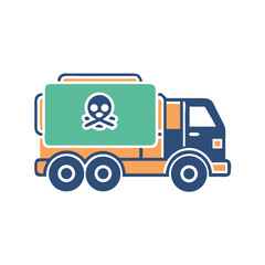 Cartoon Truck Carrying Toxic Waste with Skull and Crossbones Icon