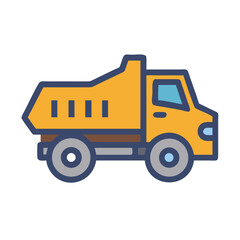Stylized Icon of a Yellow Dump Truck on Black Background
