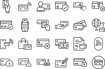 Credit Card and Payment Icons – Vector Line Set for Finance and E-commerce UI