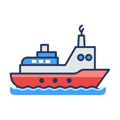 Cute Cartoon Ferry Boat Illustration on Water, Transportation Concept