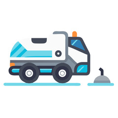 Street Sweeper Vehicle Icon - Road Cleaning Truck Flat Vector Illustration