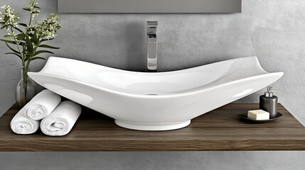 Elegant Modern Bathroom Sink with Clean Lines and Minimalist Décor on Wooden Vanity