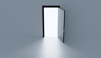Light through the door, open door, lighted corridor, 3D illustration