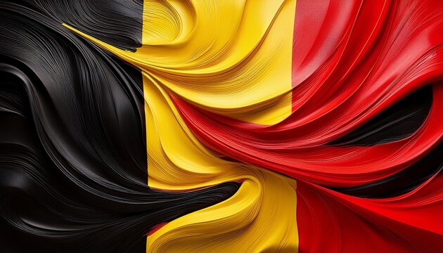 vibrant abstract art in belgian national colors dynamic black yellow and red swirls