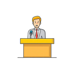 Smiling Businessman Giving a Speech at a Podium