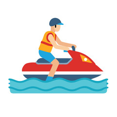 Man riding a jet ski on water, summer vacation, watersport activity.