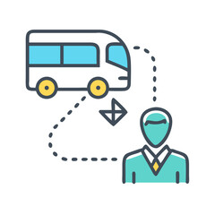Transportation Service: Bus and Driver Illustration Icon on Black Background