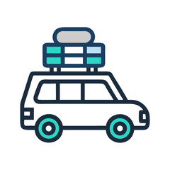 Car with Luggage on Top Icon, Travel Vehicle Icon, Vector Illustration