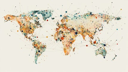 Obraz premium Abstract World Map Connectivity with Nodes and Lines for Global Network
