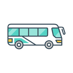 Illustration of a stylish black passenger bus with teal accents on black background