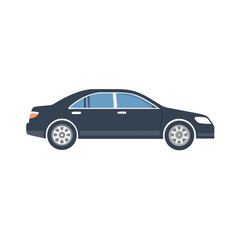 Dark Blue Sedan Car Isolated on Black Background, Vector Illustration
