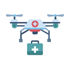 Medical Drone Delivery Illustration with First Aid Kit on a Black Background