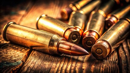 Vintage Close-up of Shiny Bullet Casings with Copper Tips