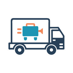 Delivery Truck Icon with Suitcase: Moving, Logistics, and Transportation Concept