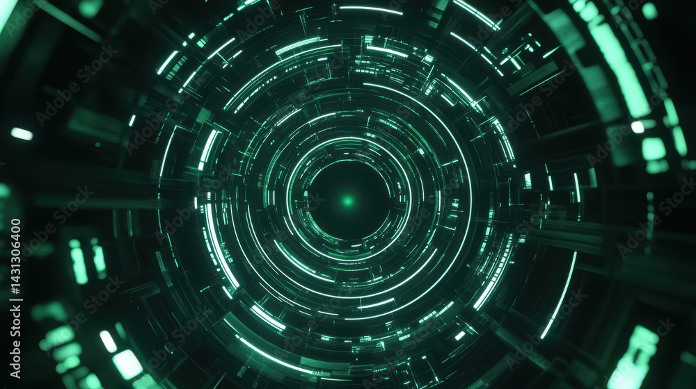 Aufkleber a stunning image of mesmerizing green circular line pattern rotating on a black background.