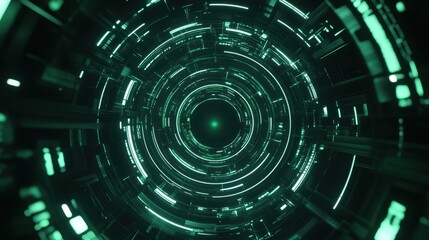 A stunning image of mesmerizing green circular line pattern rotating on a black background.