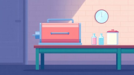 Colorful Autoclave in Microbiology Lab Setting with Equipment