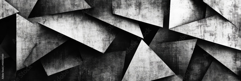 Poster abstract cubism design in black and white showcasing geometric fragments and layered textures in a v