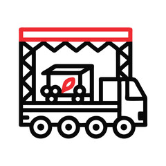 Truck Carrying Produce: Farm Fresh Delivery Icon on Black Background