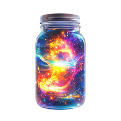 Galaxy inside glass jar on transparent background
