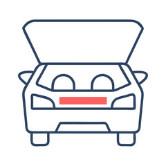 Car with Open Hood Outline Icon on Black Background, Repair Concept
