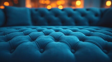 Obraz premium Close-up of luxurious teal velvet tufted sofa upholstery.