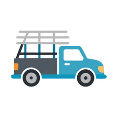 Stylized Blue Pickup Truck with Rack Isolated on Black Background