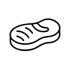 Illustration of a steak with grill marks in a simple black outline on a white background view from above