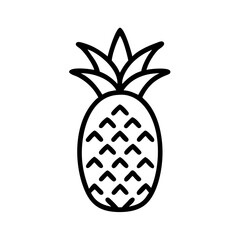 Obraz premium Illustration of a pineapple with a leafy crown and textured body in a simple black outline design style
