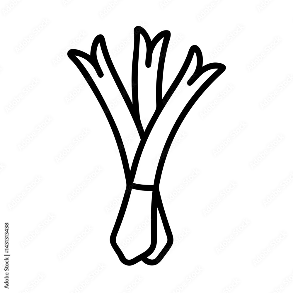 Poster outline drawing of a bunch of leeks with a white background in a simple vector illustration style