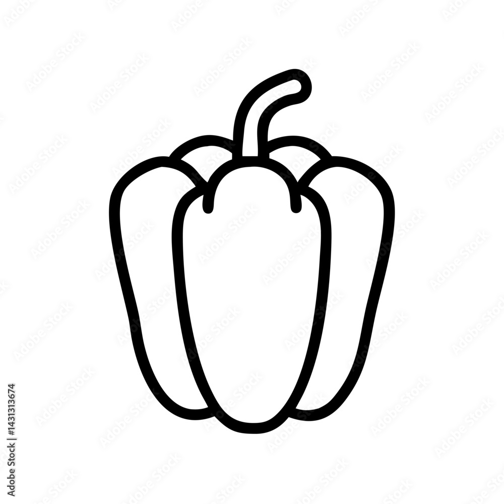 Aufkleber outline drawing of a bell pepper with a stem isolated on a white background in a simple vector style