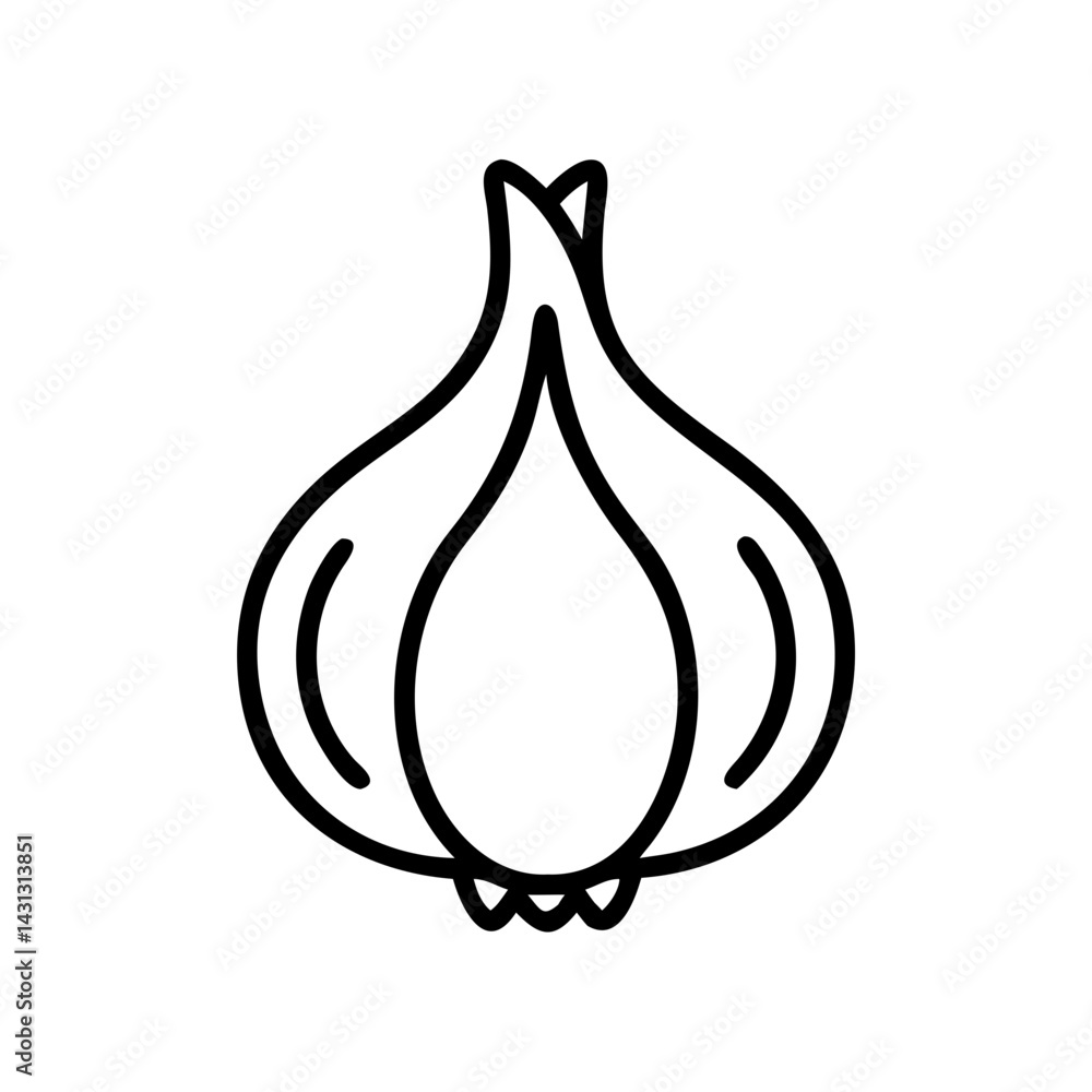 Poster illustration of a garlic bulb with a simple outline design on a white isolated background image view